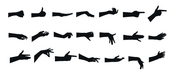 Collection of hand gestures silhouettes. Set of different hand gestures. Vector illustration