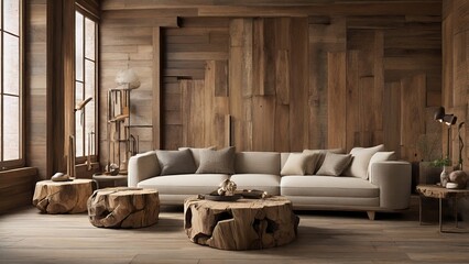 living room with wood furniture