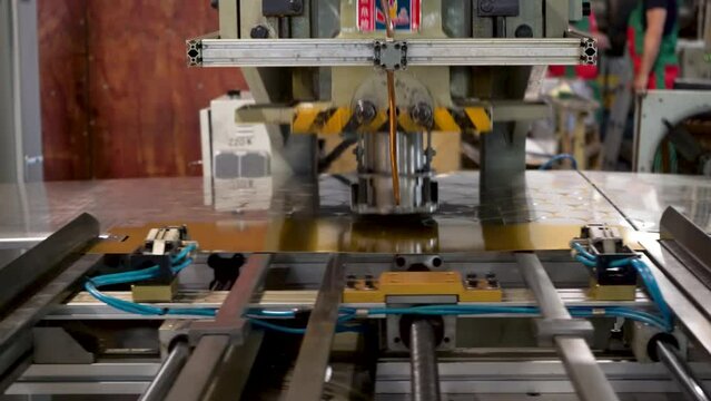 Hydraulic press stamping machine for sheet metal forming. Production of industrial metal structures.