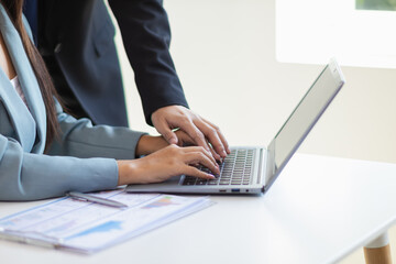 manager is harassing his secretary in office after calling his secretary to discuss work which is considered a threatening act Sexuality in workplace. concept Anti harassmentSexuality in workplace