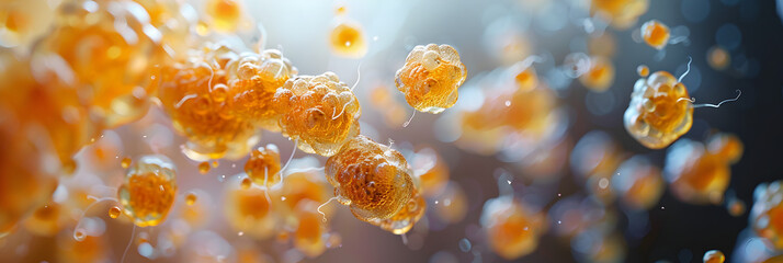 Gene mutations transformation of normal cells into cancer cells,
Golden dew drops on wet leaf sparkle