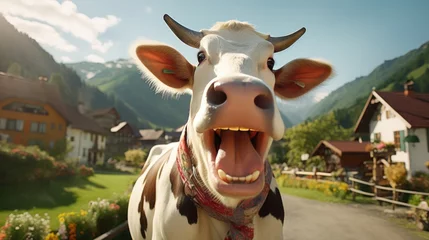 Gordijnen Happy cow in the pasture © Sandra