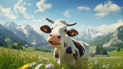 Happy cow in the pasture
