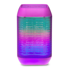 Pink portable bluetooth speaker with colorful LED lights isolated on white background