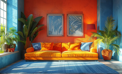 The yellow sofa in the room