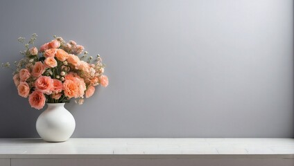 minimal background white wall and flower vase for graphic resource. with copy space