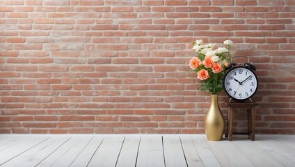 minimal background brick wall and flower vase for graphic resource. with copy space