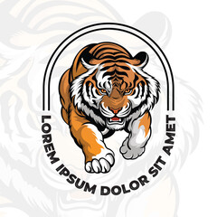 Tiger logo design vector, Tiger walking logo design, Tiger roaring illustration, Tiger icon
