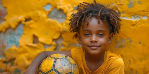 A young child's bright face lights up with joy as they hold a yellow soccer ball, ready to kick off a game full of excitement and possibility