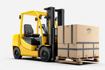 generated illustration of  forklift truck is lifting a pallet with cardboard boxes