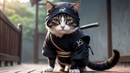 Rolgordijnen Silent Paws: The Ninja Cat Ready for Action © giovanni