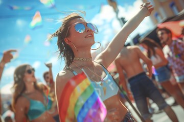 LGBTQ Pride pink. Rainbow dark spring green colorful gynephilic diversity Flag. Gradient motley colored genetic diversity LGBT rights parade festival net diverse gender illustration