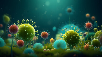 of different bacterias on a green background