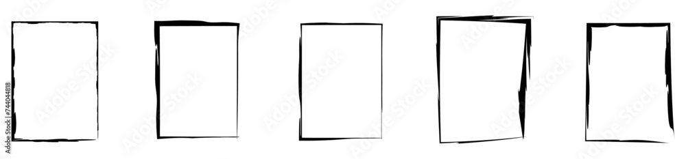 Poster grunge rectangle brush outline frames set. hand drawn frame border elements collection. isolated ele