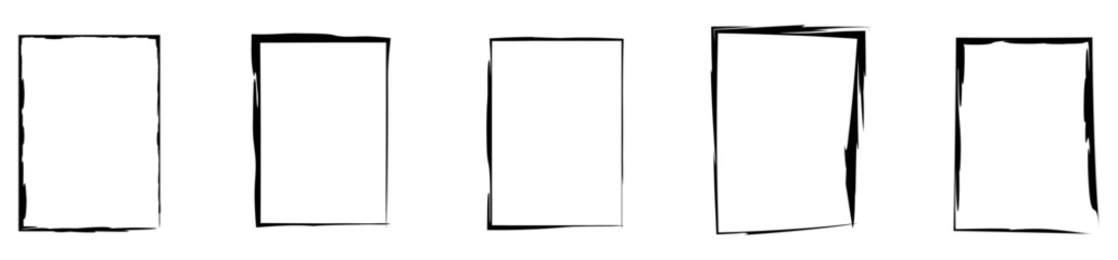 Grunge rectangle brush outline frames set. Hand drawn frame border elements collection. Isolated elements.