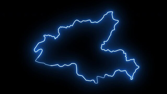 map of Ansan in south korea with glowing neon effect