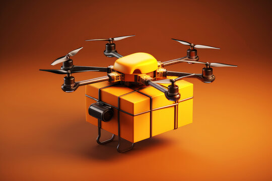 generated illustration of delivery drone with box