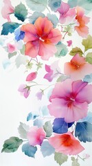 Bright summer flowers arrange in border on white background. AI generated illustration