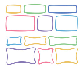 A set of hand drawn doodle blank text frames. Colored text box. Empty speech bubbles Without background.  Flat Vector Illustration EPS10