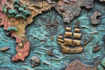 Treasure map with colourful with intricate details