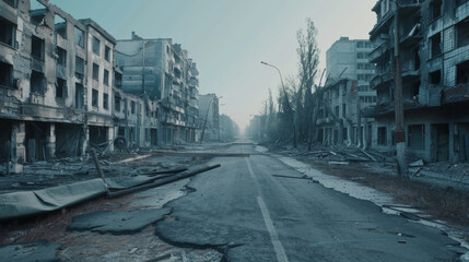Desolate urban landscape portrays the stark aftermath of abandonment.