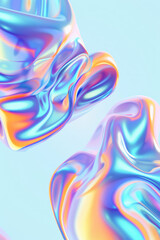 Fototapeta premium Abstract holographic 3d waves and transparent shapes flowing in space.