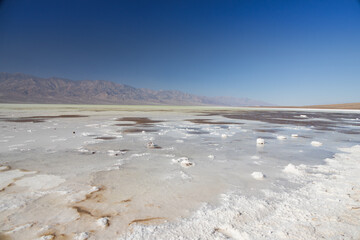 Lake Manly and salt flats at Badwater Basin in Death Valley National Park, California