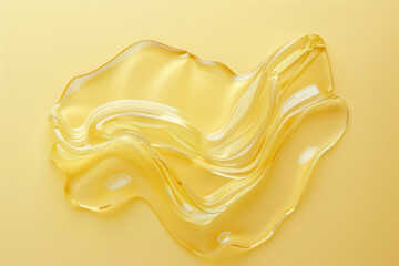 smooth golden texture of honey-like cosmetic gel on yellow background
