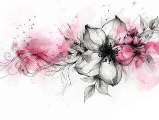 An elegant burst of bloom: a vibrant illustration of a pink flower amid dynamic bursts of color