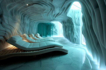 Stylish loungers for spa in the salt cave - obrazy, fototapety, plakaty