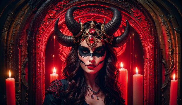Mystical Portrait of the Devilish Hell&rsquo;s Queen in a Seductive Pose.