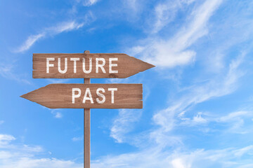 Future, present, past, wooden signpost concept.