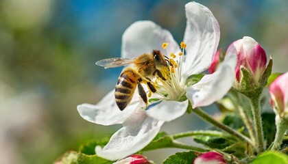 bee picking pollen from apple flower