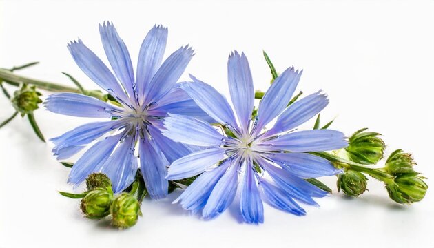 cichorium intybus common chicory flowers isolated on the white background