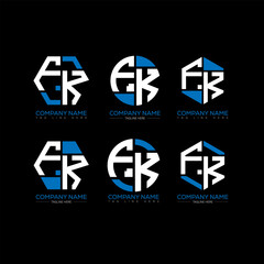 FK letter logo set design.FK monogram polygonal and circle shape vector. FK unique design.
