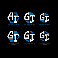 GI letter logo set design.GI monogram polygonal and circle shape vector. GI unique design.
