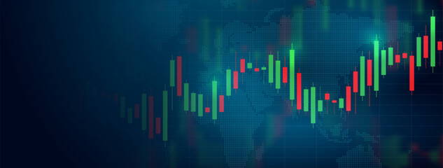 The investment chart of the stock market is a business candle or chart on a blue background. Bullish point, the trend of the chart. Investment trading schedule on the stock market. Vector EPS 10.