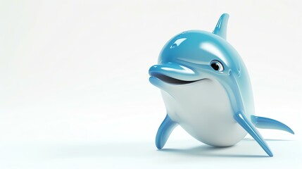 Cute and friendly blue dolphin isolated on white background. 3D illustration.