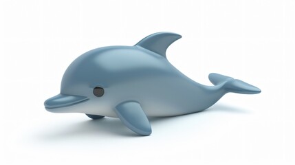 Cute and simple 3D illustration of a blue dolphin. Isolated on white background.