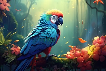 Fototapeta premium cute parrot in nature scene