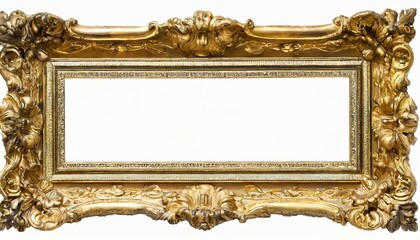 png baroque long picture frame isolated golden antique frame