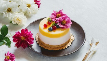 Obraz na płótnie Canvas dessert with flowers in white background