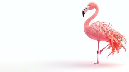 A delightful, 3D rendering of a cute flamingo standing gracefully on a clean white background. Perfect for adding a touch of whimsy to your designs.