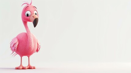 Cute and funny pink flamingo standing on one leg. 3D rendering.