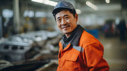 A men worker working on automobile factory, production line working time