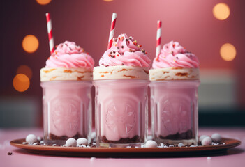 A milkshake with whipped cream and a cherry topping, generative AI