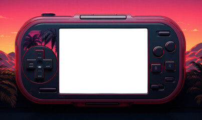 An illustration of a gaming console with a transparent background displayed on the screen, designed as a PNG banner, Post-processed generative AI	