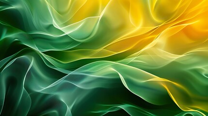 grüne und gelbe fließende Wellen in Bewegung - obrazy, fototapety, plakaty