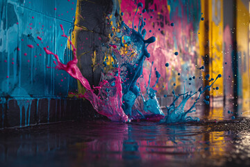 Texture explosion of colors of paints splashes of paints flying through the air texture of paints...