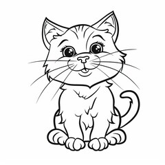 Cat, kitty. a page of a children's coloring book. simple black lines on a white background.